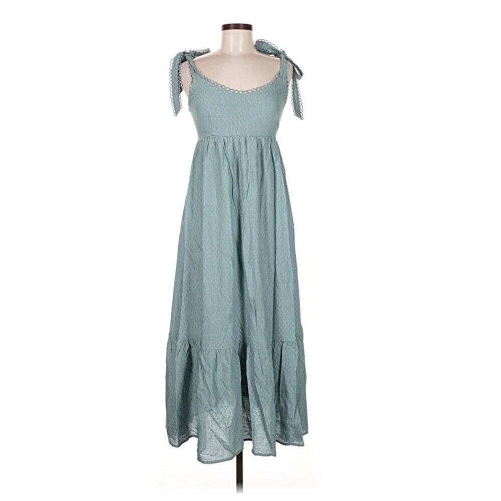 Mine Sage Swiss Dot Tie-Strap Tiered Maxi Dress - Size M